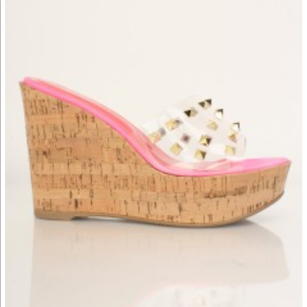 Neon Studded Slip On Wedge